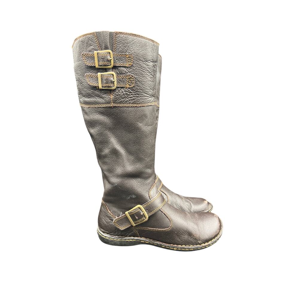 🤎b.o.c Born US 8 Brown Leather Tall Boots Buckle Zip Y2K Boho Moto Western Fall - Picture 5 of 9